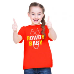 Mayawye Girls Cotton Rowdy Baby Half Sleeve TShirt (Red)