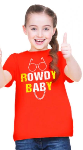 Mayawye Girls Cotton Rowdy Baby Half Sleeve TShirt (Red)