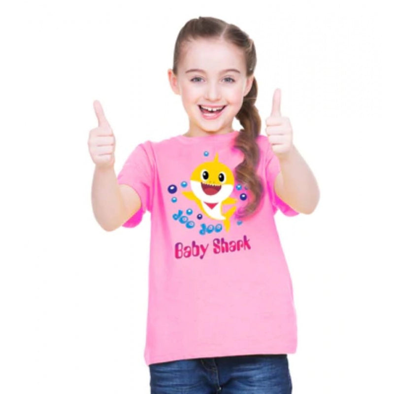 Mayawye Girls Cotton Baby Shark Half Sleeve TShirt (Pink)