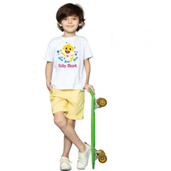 Mayawye Boys Cotton Baby Shark Half Sleeve TShirt (White)