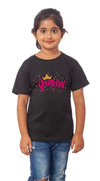 Mayawye Girls Cotton Princess Half Sleeve TShirt (Black)