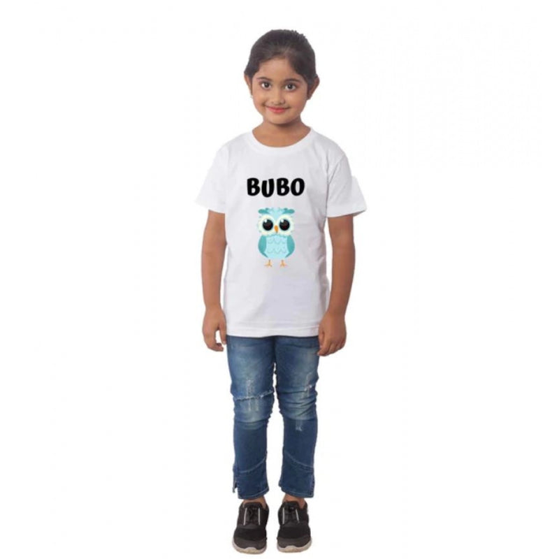 Mayawye Girls Cotton Bubo Half Sleeve TShirt (White)