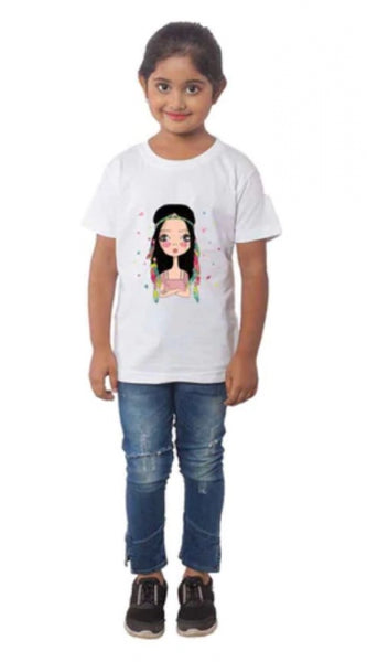 Mayawye Girls Cotton Tribal Half Sleeve TShirt (White)