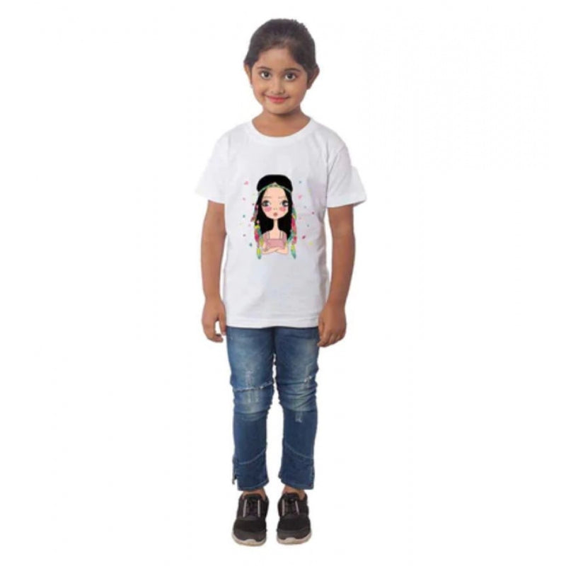 Mayawye Girls Cotton Tribal Half Sleeve TShirt (White)