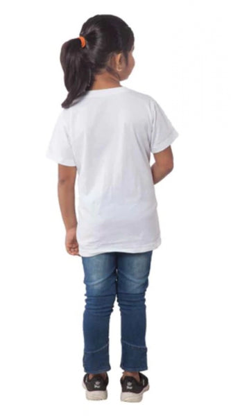 Mayawye Girls Cotton Unicorn Face Half Sleeve TShirt (White)