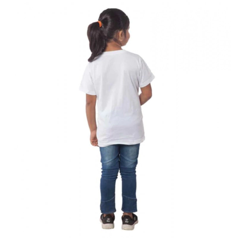 Mayawye Girls Cotton Unicorn Face Half Sleeve TShirt (White)