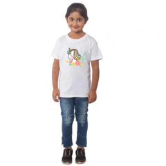 Mayawye Girls Cotton Unicorn Face Half Sleeve TShirt (White)