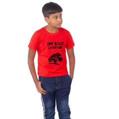 Mayawye Boys Cotton Off Road Adventure Half Sleeve TShirt (Red)