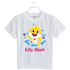Mayawye Girls Cotton Baby Shark Half Sleeve TShirt (White)