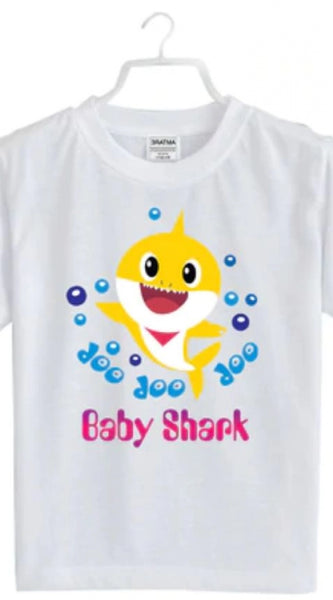 Mayawye Girls Cotton Baby Shark Half Sleeve TShirt (White)