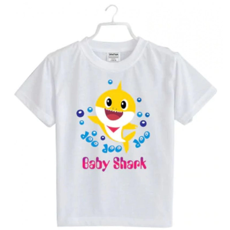 Mayawye Girls Cotton Baby Shark Half Sleeve TShirt (White)