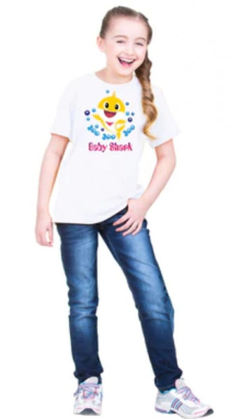 Mayawye Girls Cotton Baby Shark Half Sleeve TShirt (White)