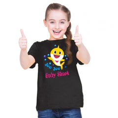 Mayawye Girls Cotton Baby Shark Half Sleeve TShirt (Black)