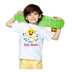 Mayawye Boys Cotton Baby Shark Half Sleeve TShirt (White)
