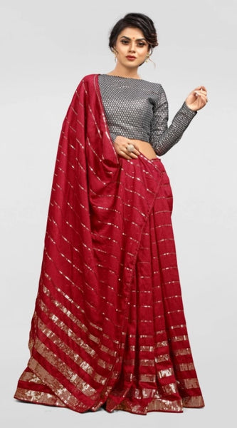 Mayawye Women's Vichitra Saree with Blouse (Red, 5-6 Mtrs)