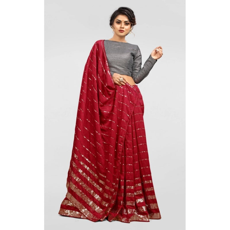 Mayawye Women's Vichitra Saree with Blouse (Red, 5-6 Mtrs)