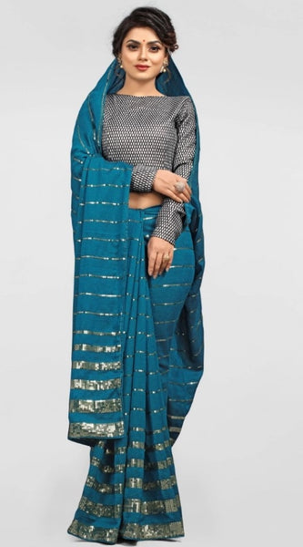 Mayawye Women's Vichitra Saree with Blouse (Rama, 5-6 Mtrs)