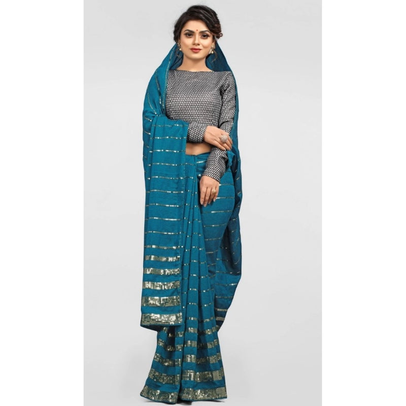Mayawye Women's Vichitra Saree with Blouse (Rama, 5-6 Mtrs)