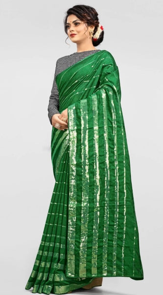Mayawye Women's Vichitra Saree with Blouse (Green, 5-6 Mtrs)