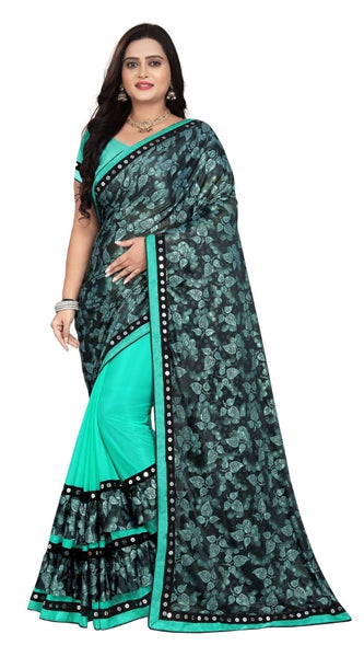 Mayawye Women's Lycra Blend Saree with Blouse (Rama, 5-6 Mtrs)