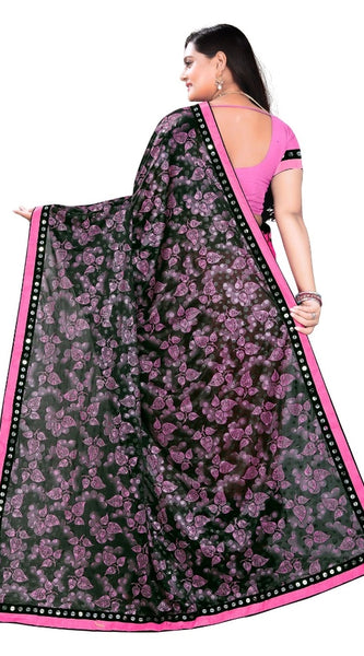 Mayawye Women's Lycra Blend Saree with Blouse (Pink, 5-6 Mtrs)