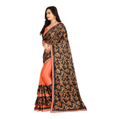 Mayawye Women's Lycra Blend Saree with Blouse (Orange, 5-6 Mtrs)