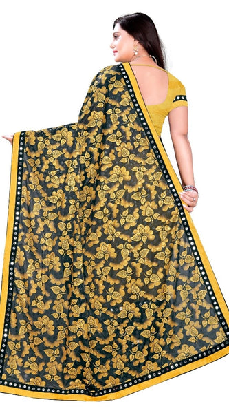 Mayawye Women's Lycra Blend Saree with Blouse (Mustard, 5-6 Mtrs)