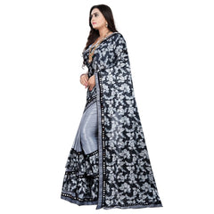 Mayawye Women's Lycra Blend Saree with Blouse (Grey, 5-6 Mtrs)