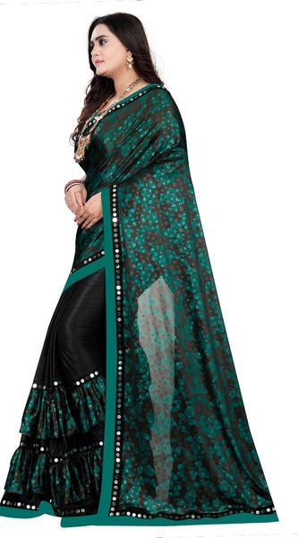 Mayawye Women's Lycra Blend Saree with Blouse (Green, 5-6 Mtrs)