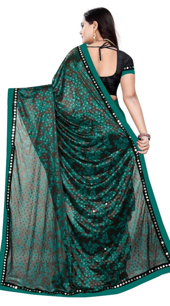 Mayawye Women's Lycra Blend Saree with Blouse (Green, 5-6 Mtrs)