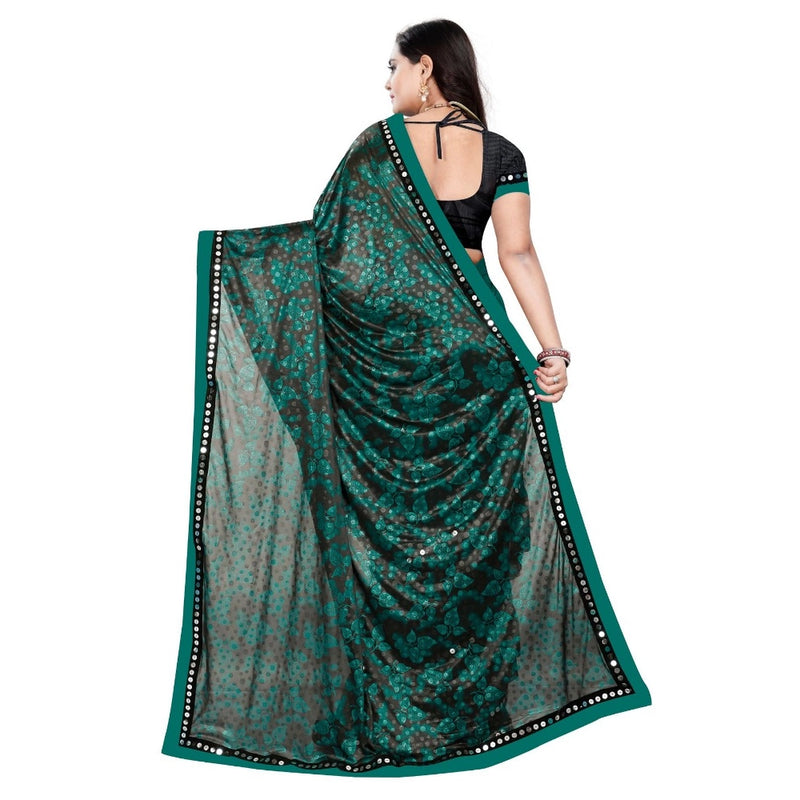 Mayawye Women's Lycra Blend Saree with Blouse (Green, 5-6 Mtrs)