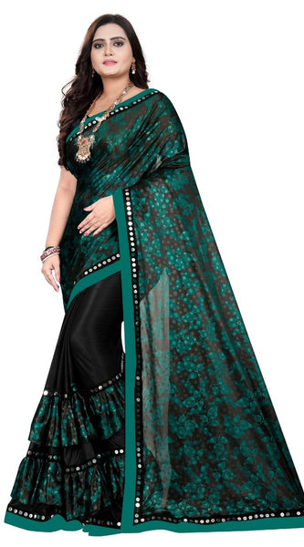 Mayawye Women's Lycra Blend Saree with Blouse (Green, 5-6 Mtrs)