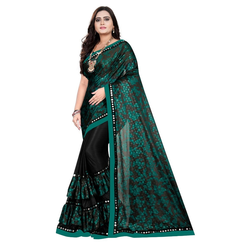 Mayawye Women's Lycra Blend Saree with Blouse (Green, 5-6 Mtrs)