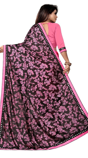 Mayawye Women's Lycra Blend Saree with Blouse (Pink, 5-6 Mtrs)