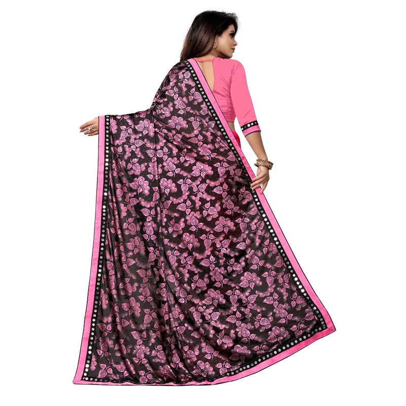 Mayawye Women's Lycra Blend Saree with Blouse (Pink, 5-6 Mtrs)