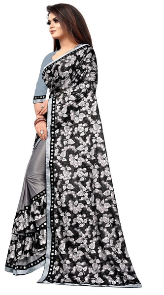 Mayawye Women's Lycra Blend Saree with Blouse (Grey, 5-6 Mtrs)