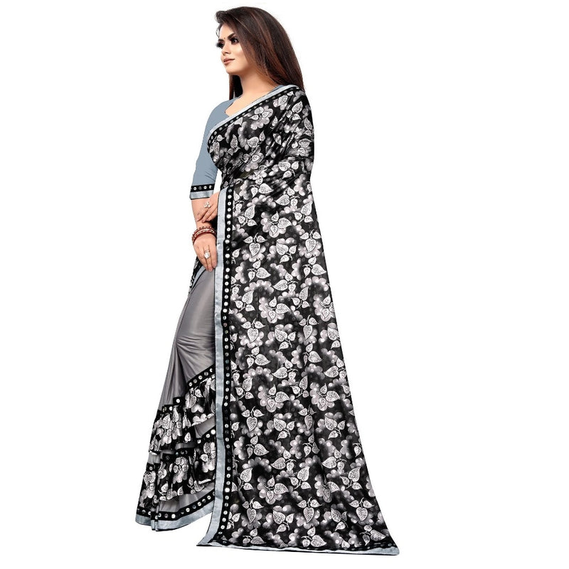 Mayawye Women's Lycra Blend Saree with Blouse (Grey, 5-6 Mtrs)