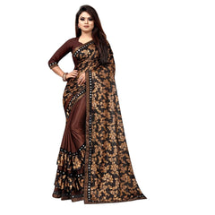 Mayawye Women's Lycra Blend Saree with Blouse (Coffee, 5-6 Mtrs)