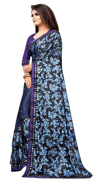 Mayawye Women's Lycra Blend Saree with Blouse (Blue, 5-6 Mtrs)