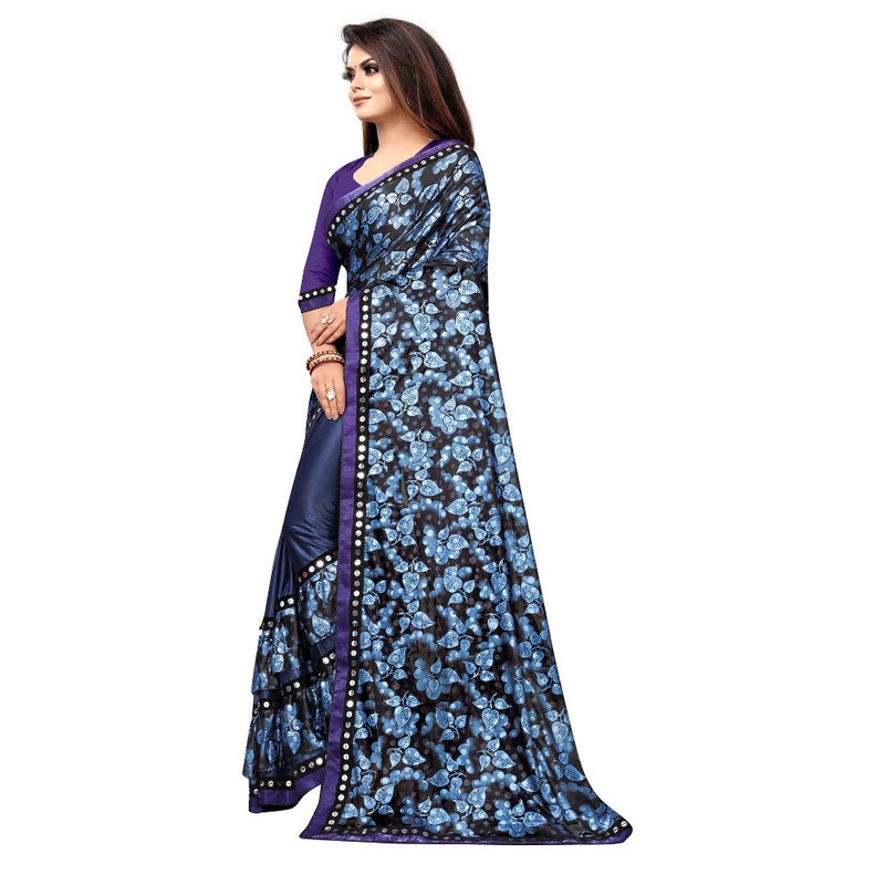 Mayawye Women's Lycra Blend Saree with Blouse (Blue, 5-6 Mtrs)