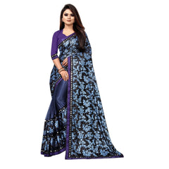 Mayawye Women's Lycra Blend Saree with Blouse (Blue, 5-6 Mtrs)