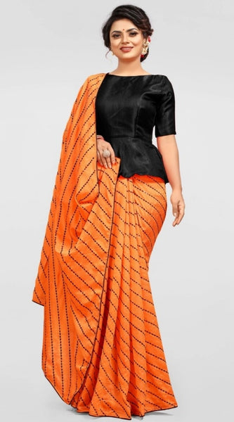 Mayawye Women's Vichitra Saree with Blouse (Orange, 5-6 Mtrs)