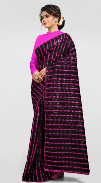 Mayawye Women's Vichitra Saree with Blouse (Pink, 5-6 Mtrs)
