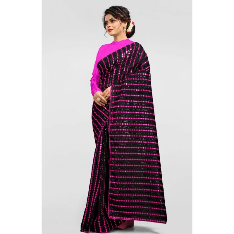 Mayawye Women's Vichitra Saree with Blouse (Pink, 5-6 Mtrs)