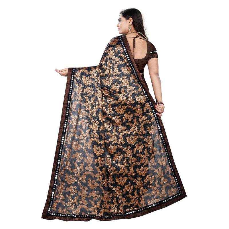 Mayawye Women's Lycra Blend Saree with Blouse (Coffee, 5-6 Mtrs)