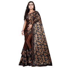Mayawye Women's Lycra Blend Saree with Blouse (Coffee, 5-6 Mtrs)