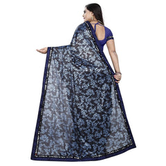 Mayawye Women's Lycra Blend Saree with Blouse (Blue, 5-6 Mtrs)