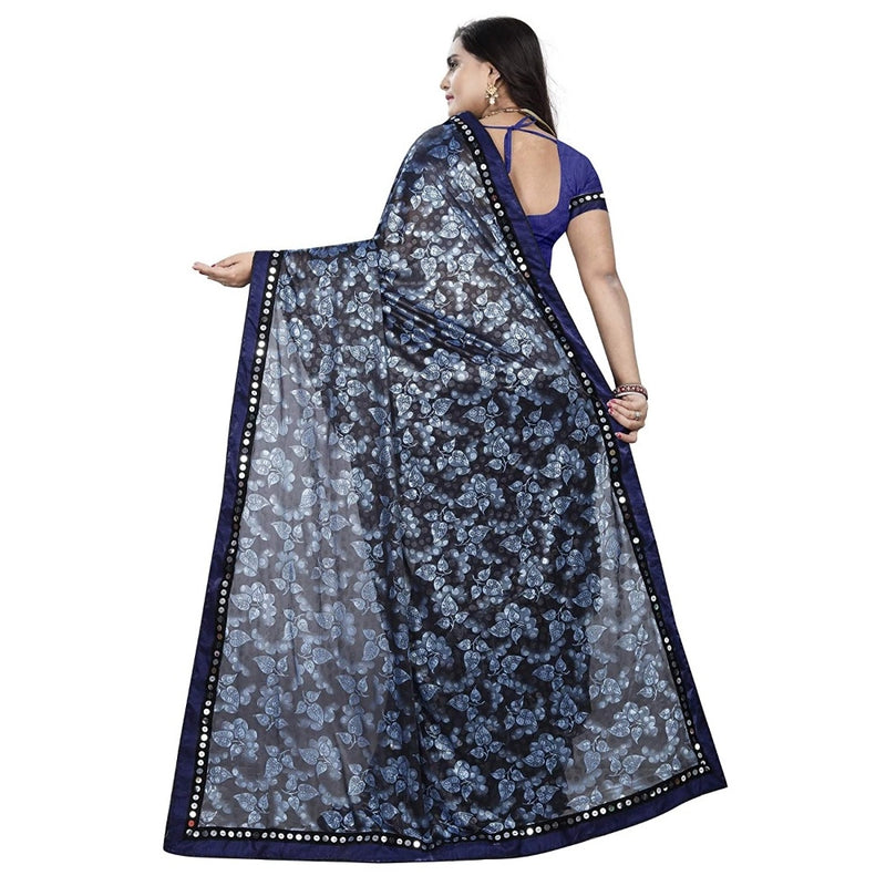 Mayawye Women's Lycra Blend Saree with Blouse (Blue, 5-6 Mtrs)