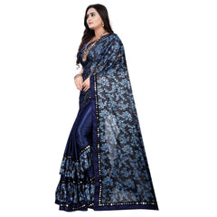 Mayawye Women's Lycra Blend Saree with Blouse (Blue, 5-6 Mtrs)
