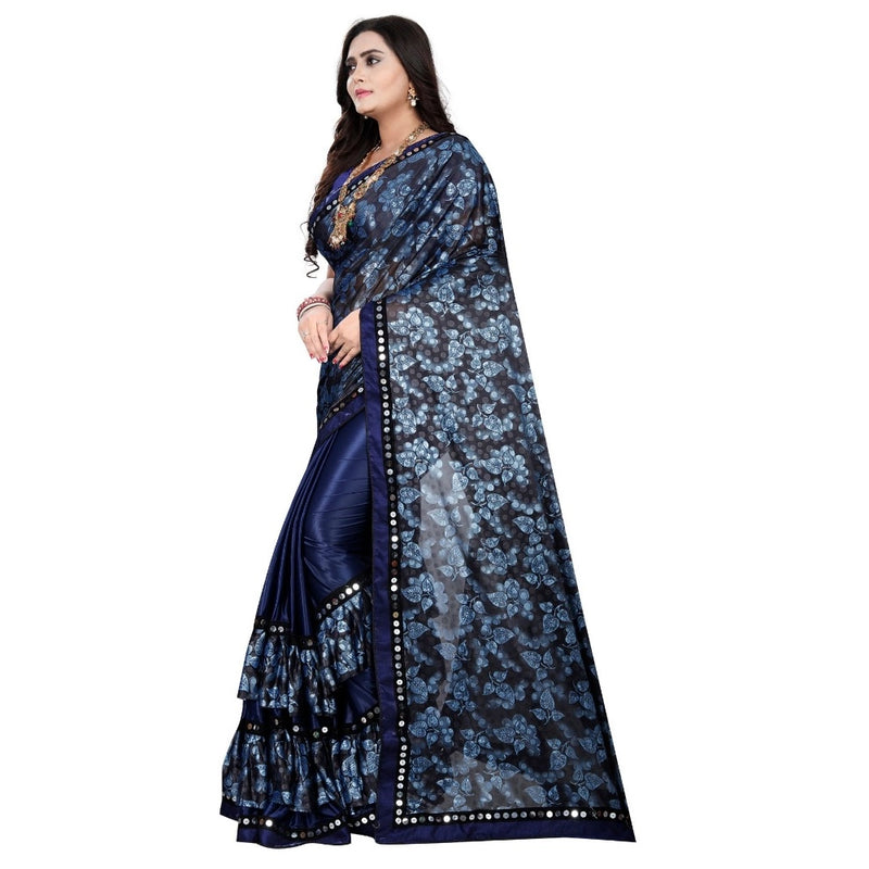 Mayawye Women's Lycra Blend Saree with Blouse (Blue, 5-6 Mtrs)